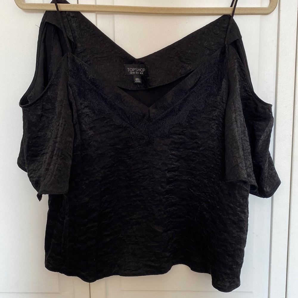 Black lacy off the shoulder Topshop crop top